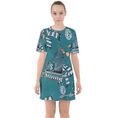 Slytherin Pattern Sixties Short Sleeve Mini Dress by Sobalvarro