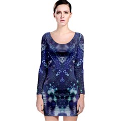 Blue Fractal Lace Tie Dye Long Sleeve Bodycon Dress by KirstenStar