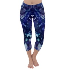 Blue Fractal Lace Tie Dye Capri Winter Leggings  by KirstenStar