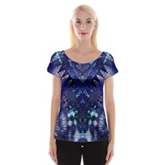 Blue Fractal Lace Tie Dye Cap Sleeve Top by KirstenStar