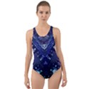 Blue Fractal Lace Tie Dye Cut-Out Back One Piece Swimsuit View1