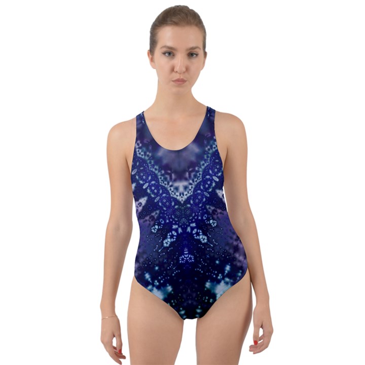 Blue Fractal Lace Tie Dye Cut-Out Back One Piece Swimsuit