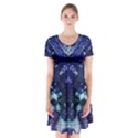 Blue Fractal Lace Tie Dye Short Sleeve V-neck Flare Dress View1