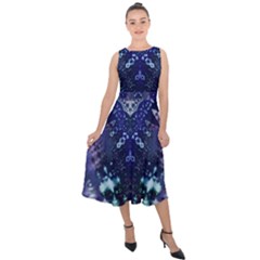 Blue Fractal Lace Tie Dye Midi Tie-back Chiffon Dress by KirstenStar