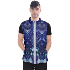 Blue Fractal Lace Tie Dye Men s Puffer Vest by KirstenStar