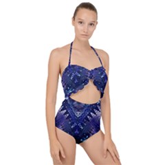 Blue Fractal Lace Tie Dye Scallop Top Cut Out Swimsuit by KirstenStar