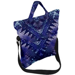 Blue Fractal Lace Tie Dye Fold Over Handle Tote Bag by KirstenStar