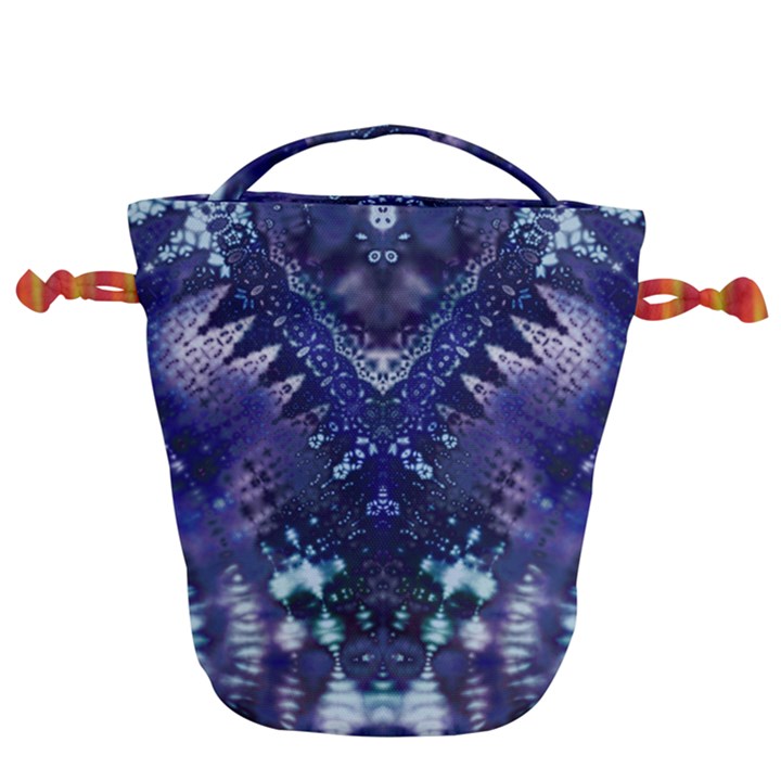 Blue Fractal Lace Tie Dye Drawstring Bucket Bag