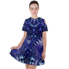 Blue Fractal Lace Tie Dye Short Sleeve Shoulder Cut Out Dress 