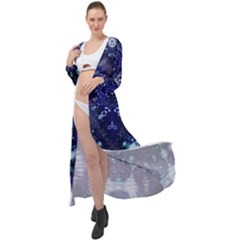 Blue Fractal Lace Tie Dye Maxi Chiffon Beach Wrap