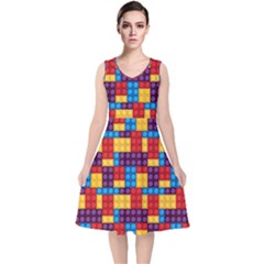 Lego Background Game V-neck Midi Sleeveless Dress 