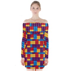 Lego Background Game Long Sleeve Off Shoulder Dress by Mariart