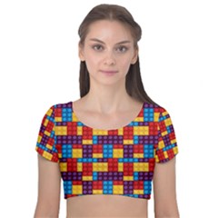 Lego Background Game Velvet Short Sleeve Crop Top 