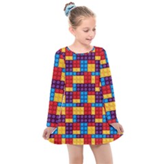 Lego Background Game Kids  Long Sleeve Dress by Mariart