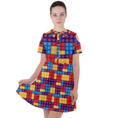 Lego Background Game Short Sleeve Shoulder Cut Out Dress 