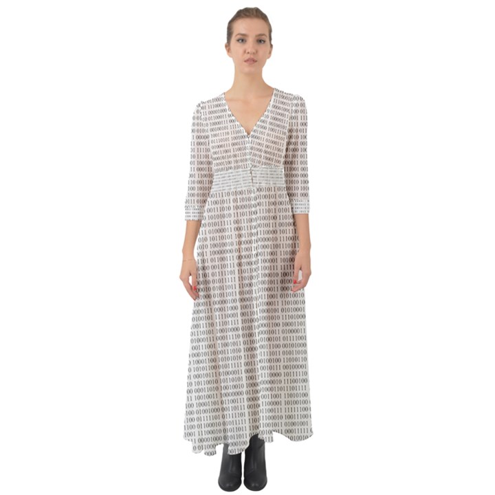 Binary Background Button Up Boho Maxi Dress