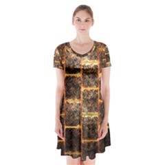 Wallpaper Iron Short Sleeve V-neck Flare Dress by HermanTelo