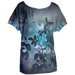 Elegant Floral Design With Butterflies Women s Oversized Tee by FantasyWorld7