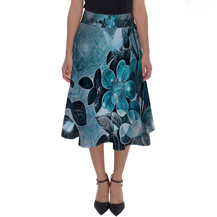 Elegant Floral Design With Butterflies Perfect Length Midi Skirt