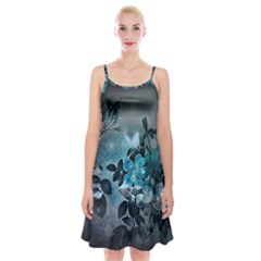 Elegant Floral Design With Butterflies Spaghetti Strap Velvet Dress by FantasyWorld7