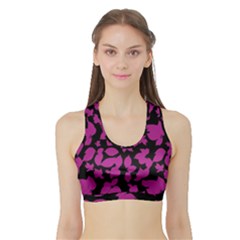 Dark Botanical Motif Print Pattern Sports Bra With Border by dflcprintsclothing