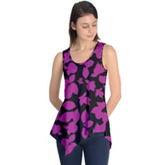 Dark Botanical Motif Print Pattern Sleeveless Tunic