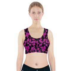 Dark Botanical Motif Print Pattern Sports Bra With Pocket by dflcprintsclothing