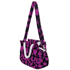 Dark Botanical Motif Print Pattern Rope Handles Shoulder Strap Bag