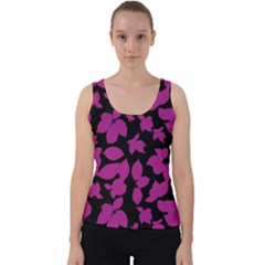 Dark Botanical Motif Print Pattern Velvet Tank Top by dflcprintsclothing