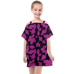 Dark Botanical Motif Print Pattern Kids  One Piece Chiffon Dress