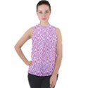 Crazypink Mock Neck Chiffon Sleeveless Top View1