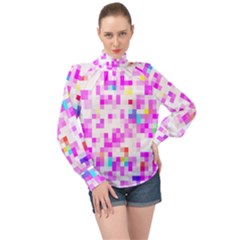 Pixelpink High Neck Long Sleeve Chiffon Top