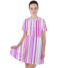 Brightstrips Short Sleeve Shoulder Cut Out Dress 