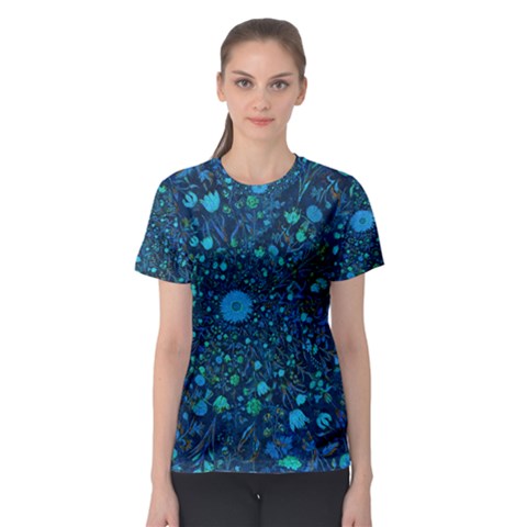 Light Blue Medieval Flowers Women s Sport Mesh Tee by bloomingvinedesign