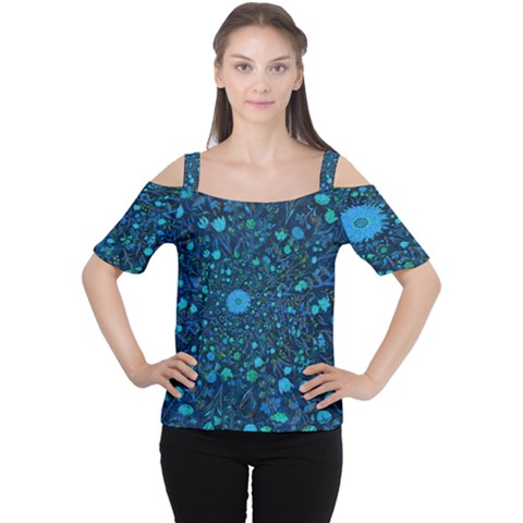 Light Blue Medieval Flowers Cutout Shoulder Tee by bloomingvinedesign