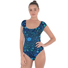 Light Blue Medieval Flowers Short Sleeve Leotard 