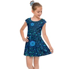 Light Blue Medieval Flowers Kids  Cap Sleeve Dress by bloomingvinedesign