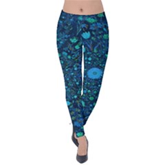 Light Blue Medieval Flowers Velvet Leggings