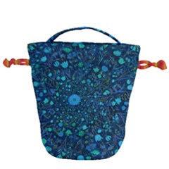 Light Blue Medieval Flowers Drawstring Bucket Bag