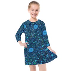 Light Blue Medieval Flowers Kids  Quarter Sleeve Shirt Dress