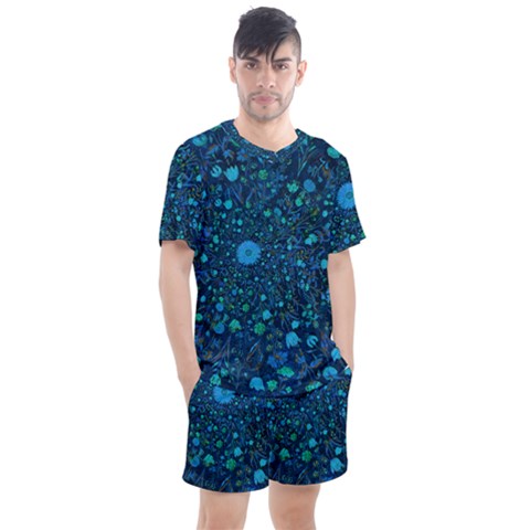 Light Blue Medieval Flowers Men s Mesh Tee And Shorts Set by bloomingvinedesign