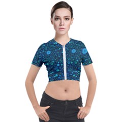 Light Blue Medieval Flowers Short Sleeve Cropped Jacket