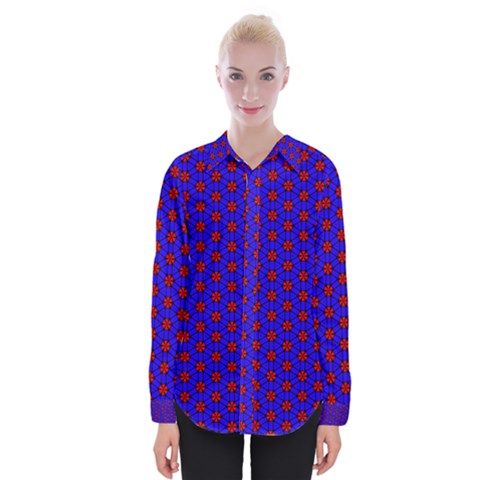 Blue Pattern Red Texture Womens Long Sleeve Shirt by Mariart