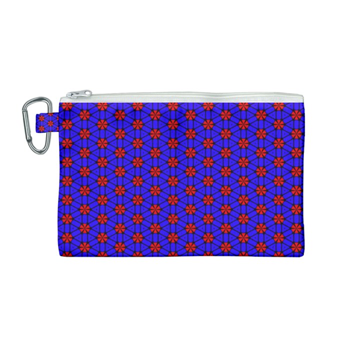 Blue Pattern Red Texture Canvas Cosmetic Bag (Medium)