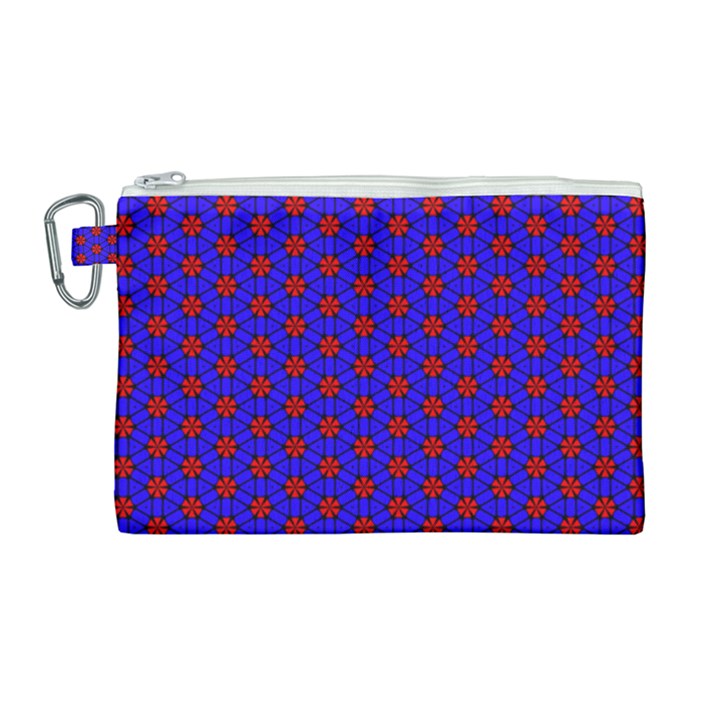 Blue Pattern Red Texture Canvas Cosmetic Bag (Large)