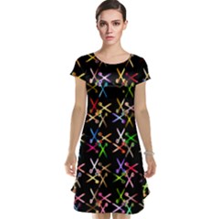 Scissors Pattern Colorful Prismatic Cap Sleeve Nightdress