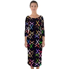 Scissors Pattern Colorful Prismatic Quarter Sleeve Midi Bodycon Dress