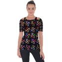 Scissors Pattern Colorful Prismatic Shoulder Cut Out Short Sleeve Top View1