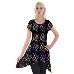 Scissors Pattern Colorful Prismatic Short Sleeve Side Drop Tunic by HermanTelo