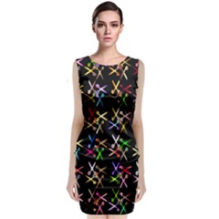 Scissors Pattern Colorful Prismatic Sleeveless Velvet Midi Dress